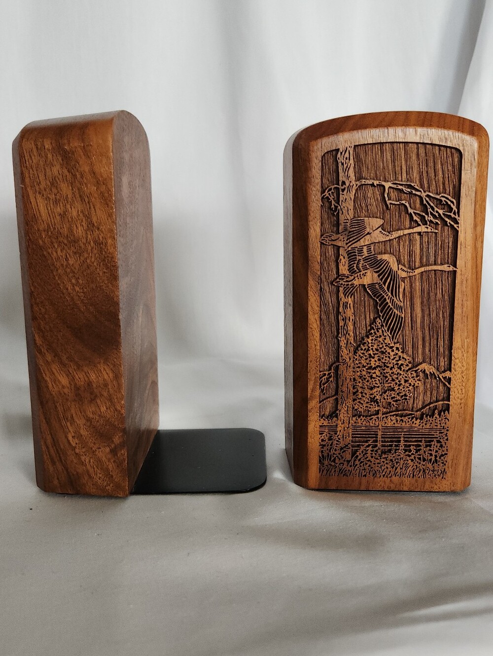 Laser Works Bookends Walnut Goose Geese Made USA Cottagecore Library Cabin